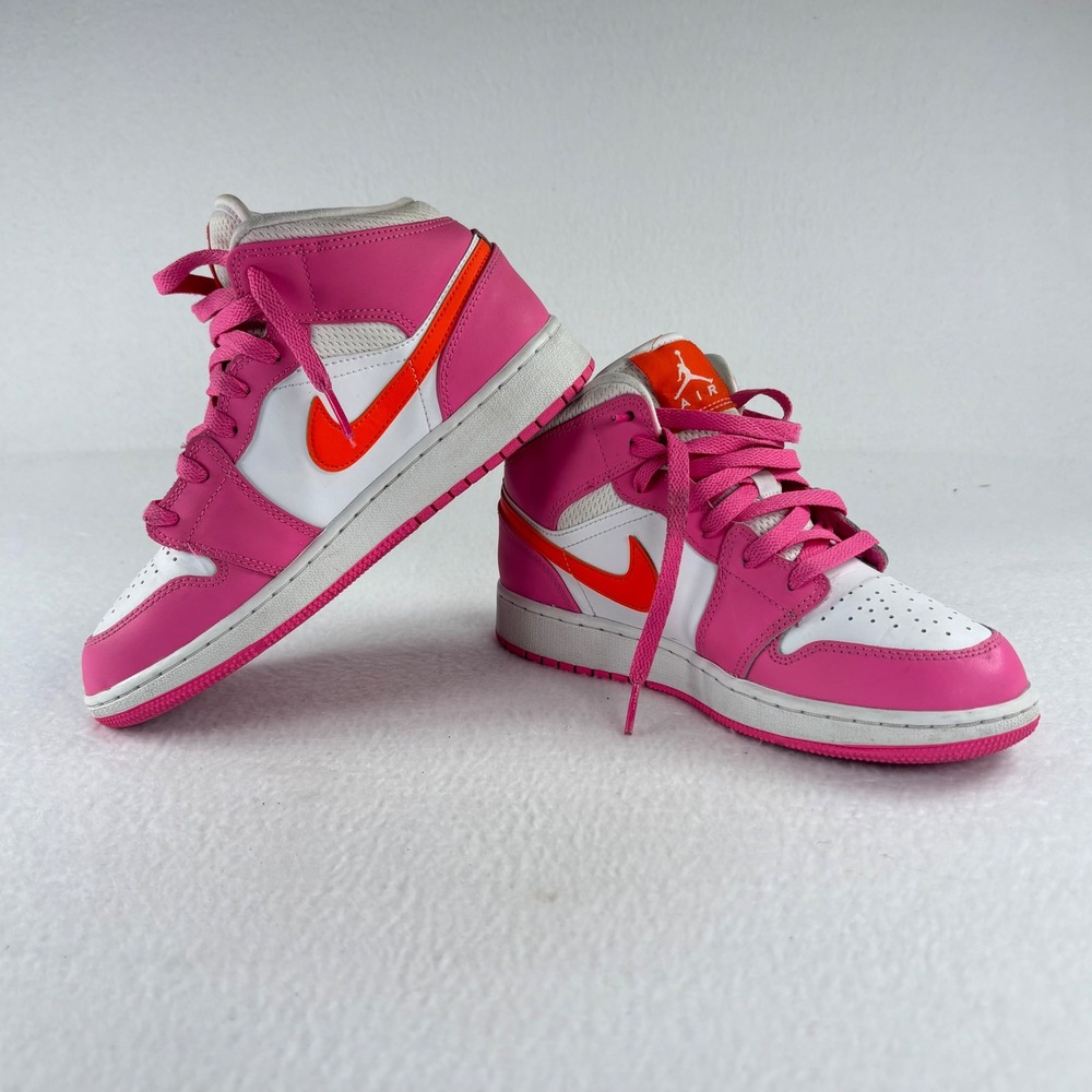 Nike Air Jordan 1 Mid GS Pink Orange White Sneakers Sz 5.5 Y Streetwear Retro - Picture 4 of 10